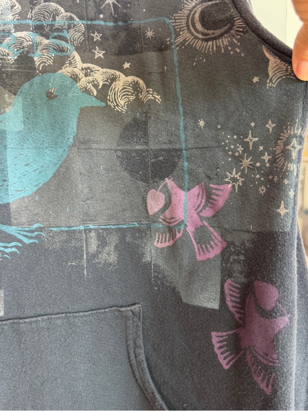 Blue Fish Black Hoodie French Terry Sweatshirt Ex Libris Birds and Books Magic ✨ - Picture 4 of 7